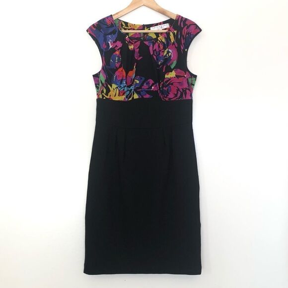 Trina Turk Y2K Empire Waist Dress Women's 8 Black Multi Floral Silk Made in USA - Picture 1 of 7